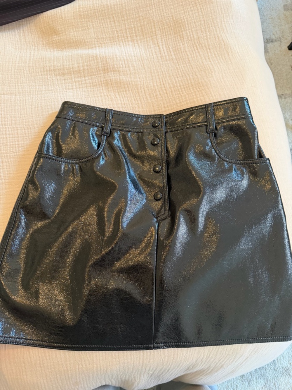 MSGM Black Faux Leather Button-Front Mini Skirt